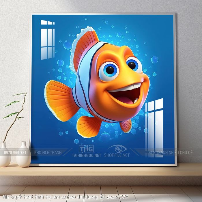 file tranh hoat hinh tre em ca heo dai duong 3d decor 375