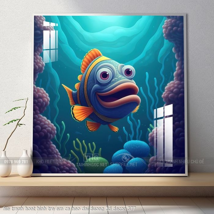 file tranh hoat hinh tre em ca heo dai duong 3d decor 377