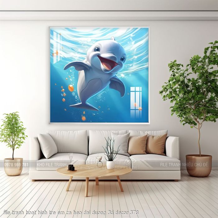 file tranh hoat hinh tre em ca heo dai duong 3d decor 378