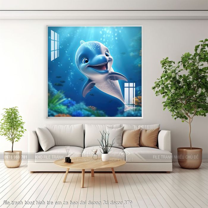 file tranh hoat hinh tre em ca heo dai duong 3d decor 379
