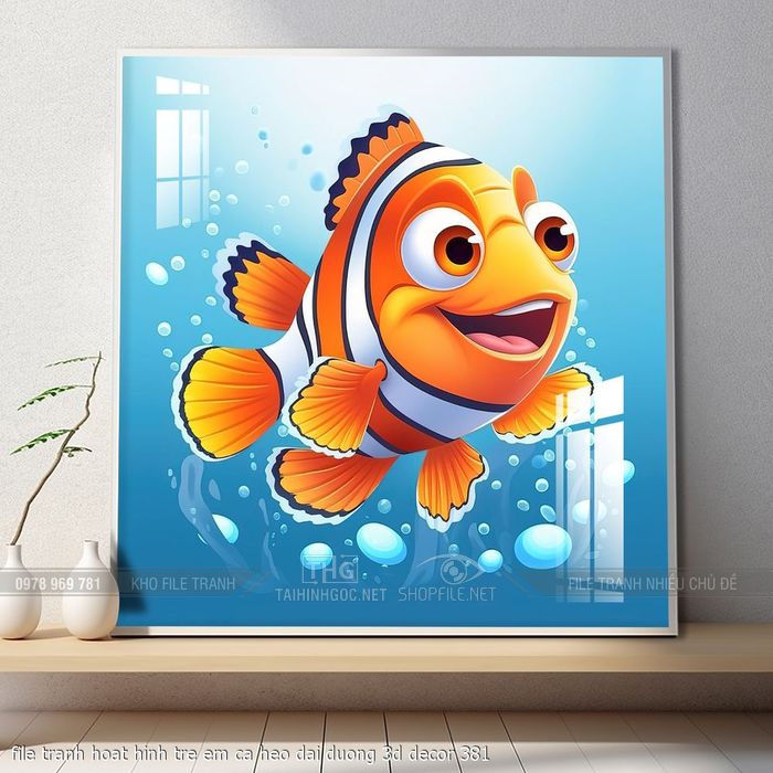 file tranh hoat hinh tre em ca heo dai duong 3d decor 381
