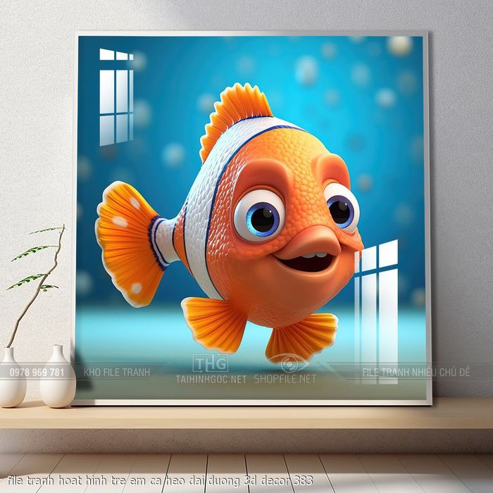 file tranh hoat hinh tre em ca heo dai duong 3d decor 383