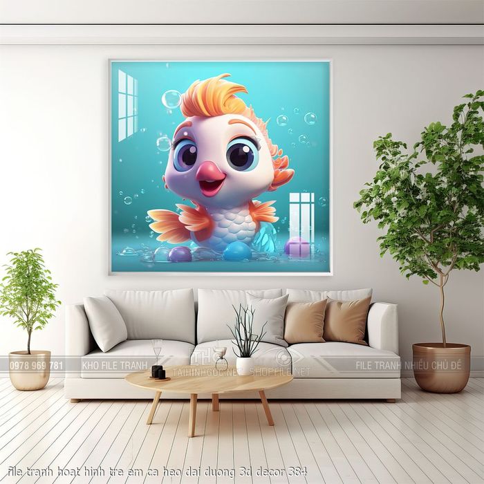 file tranh hoat hinh tre em ca heo dai duong 3d decor 384