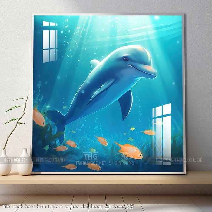 file tranh hoat hinh tre em ca heo dai duong 3d decor 385