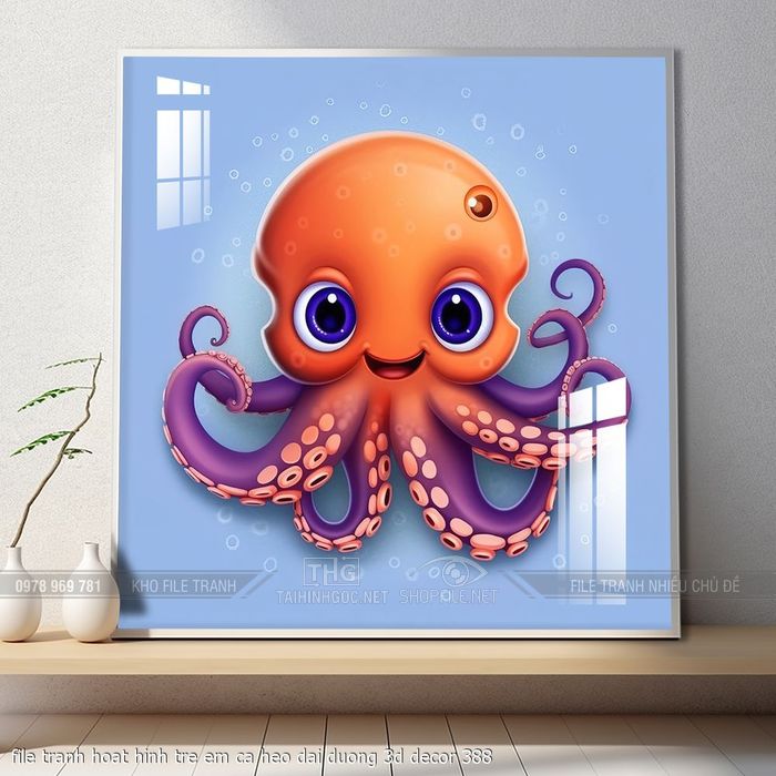 file tranh hoat hinh tre em ca heo dai duong 3d decor 388