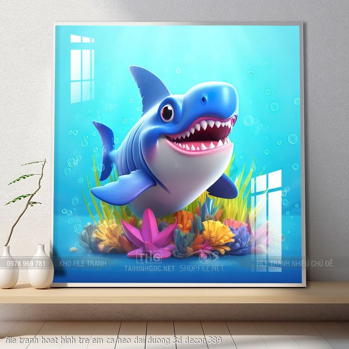 file tranh hoat hinh tre em ca heo dai duong 3d decor 389