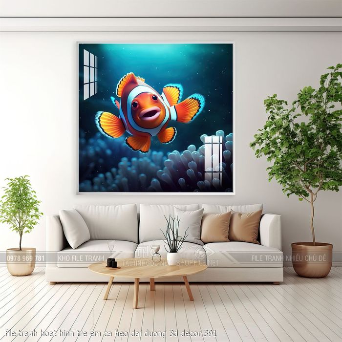 file tranh hoat hinh tre em ca heo dai duong 3d decor 391