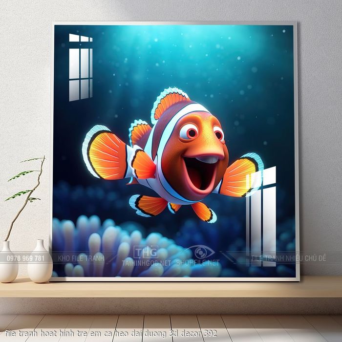file tranh hoat hinh tre em ca heo dai duong 3d decor 392