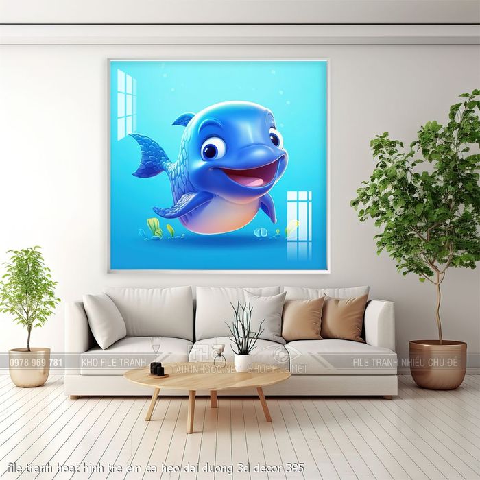 file tranh hoat hinh tre em ca heo dai duong 3d decor 395
