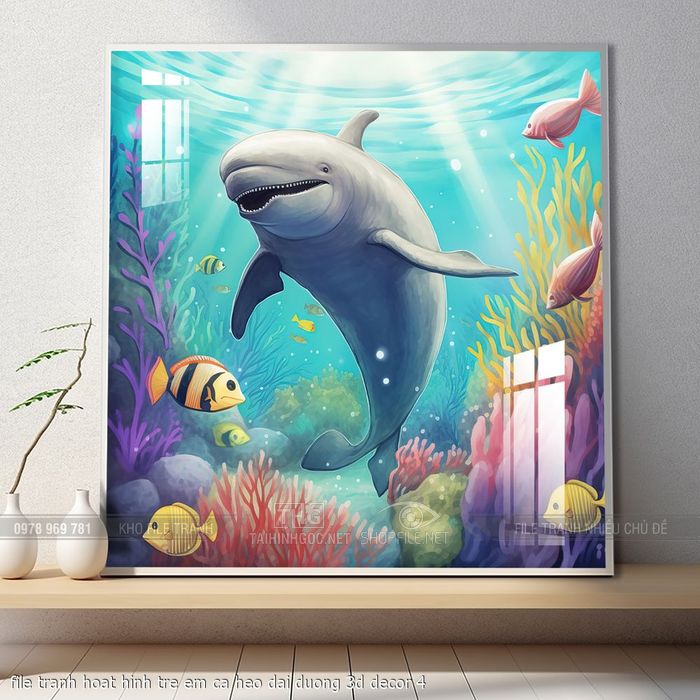 file tranh hoat hinh tre em ca heo dai duong 3d decor 4