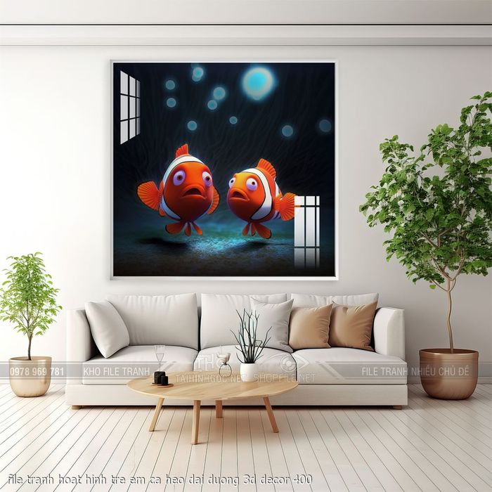 file tranh hoat hinh tre em ca heo dai duong 3d decor 400