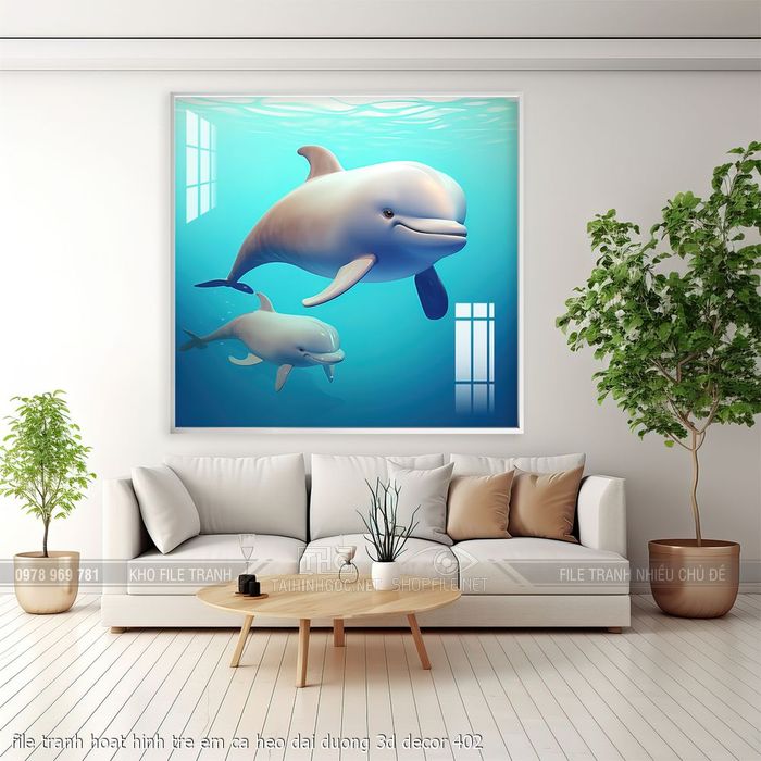 file tranh hoat hinh tre em ca heo dai duong 3d decor 402