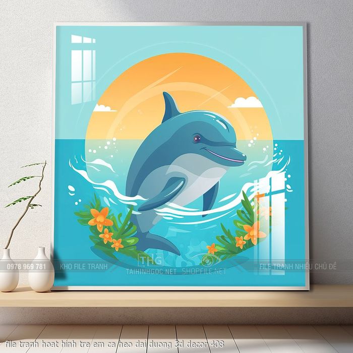 file tranh hoat hinh tre em ca heo dai duong 3d decor 408