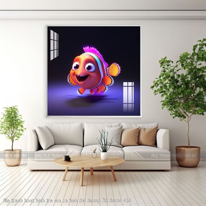 file tranh hoat hinh tre em ca heo dai duong 3d decor 410