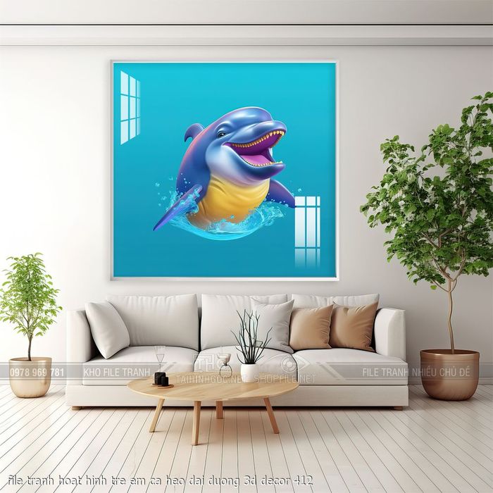 file tranh hoat hinh tre em ca heo dai duong 3d decor 412
