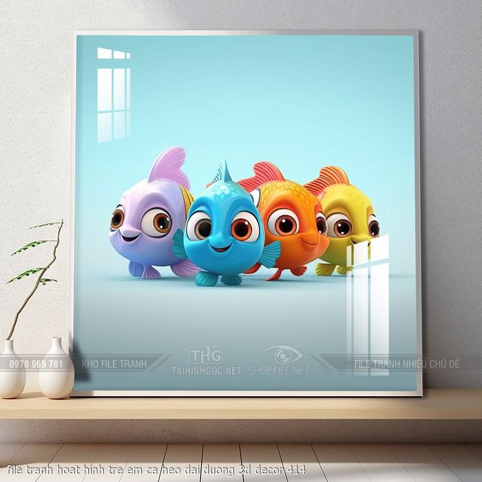 file tranh hoat hinh tre em ca heo dai duong 3d decor 414