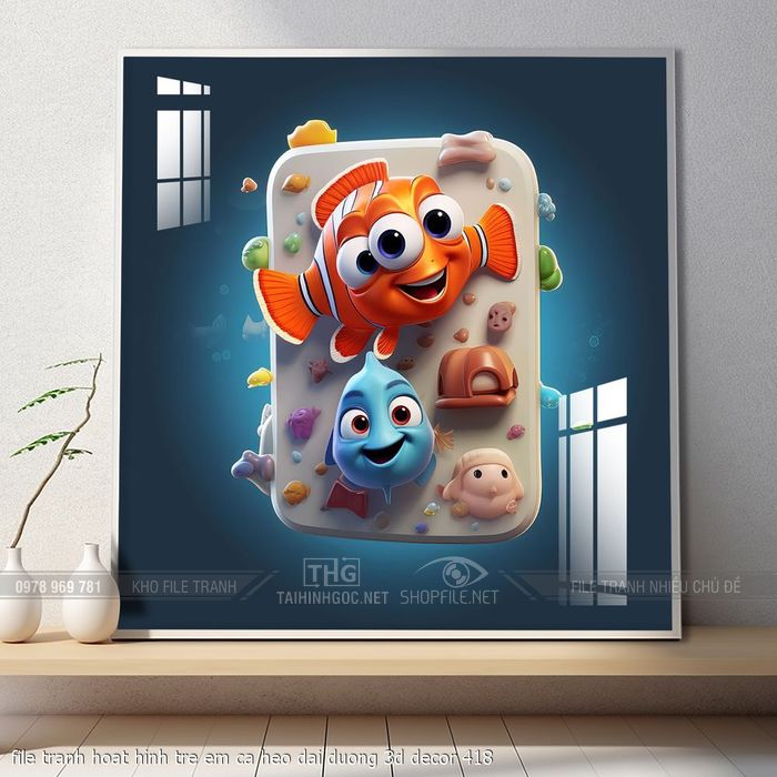 file tranh hoat hinh tre em ca heo dai duong 3d decor 418