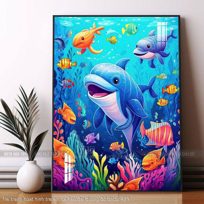 file tranh hoat hinh tre em ca heo dai duong 3d decor 429