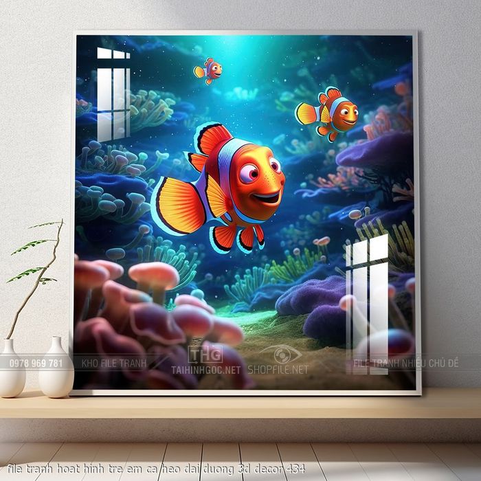 file tranh hoat hinh tre em ca heo dai duong 3d decor 434