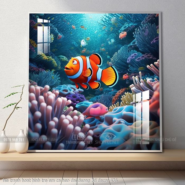 file tranh hoat hinh tre em ca heo dai duong 3d decor 436