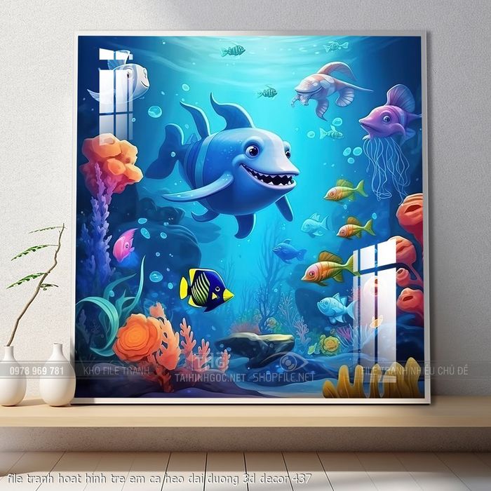 file tranh hoat hinh tre em ca heo dai duong 3d decor 437