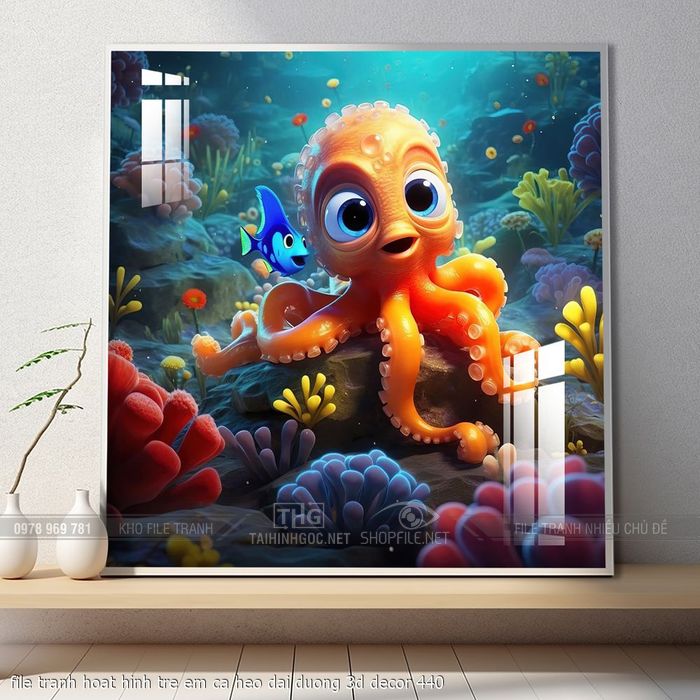 file tranh hoat hinh tre em ca heo dai duong 3d decor 440