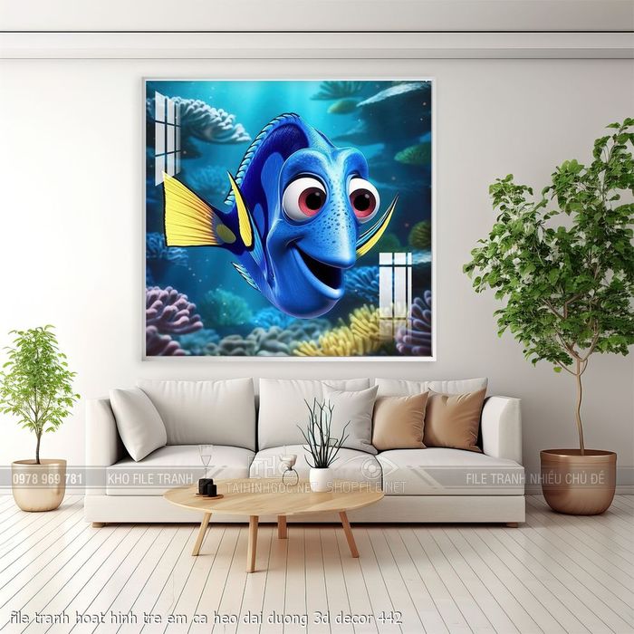 file tranh hoat hinh tre em ca heo dai duong 3d decor 442
