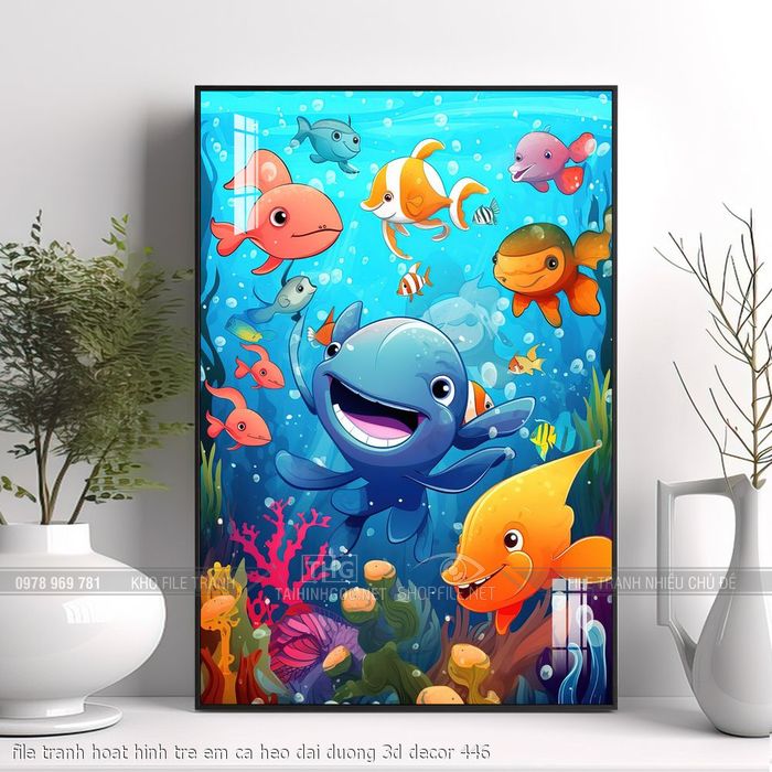 file tranh hoat hinh tre em ca heo dai duong 3d decor 446