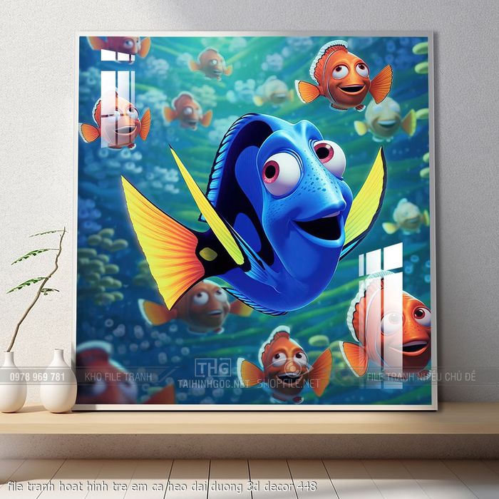 file tranh hoat hinh tre em ca heo dai duong 3d decor 448