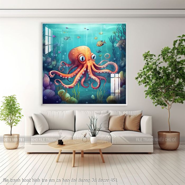 file tranh hoat hinh tre em ca heo dai duong 3d decor 451