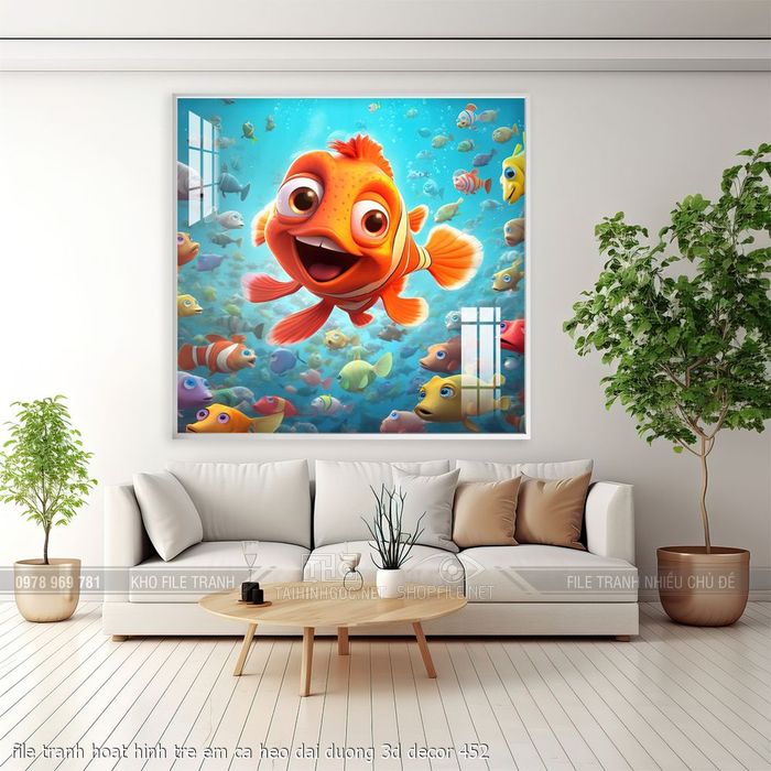 file tranh hoat hinh tre em ca heo dai duong 3d decor 452