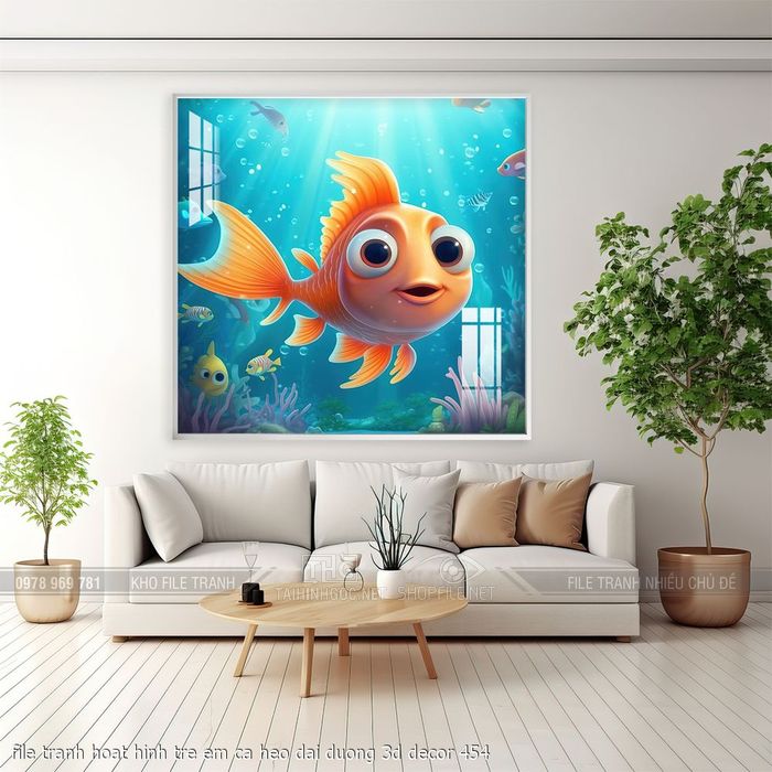 file tranh hoat hinh tre em ca heo dai duong 3d decor 454