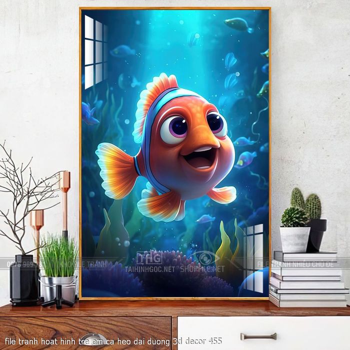 file tranh hoat hinh tre em ca heo dai duong 3d decor 455