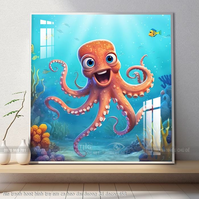 file tranh hoat hinh tre em ca heo dai duong 3d decor 458