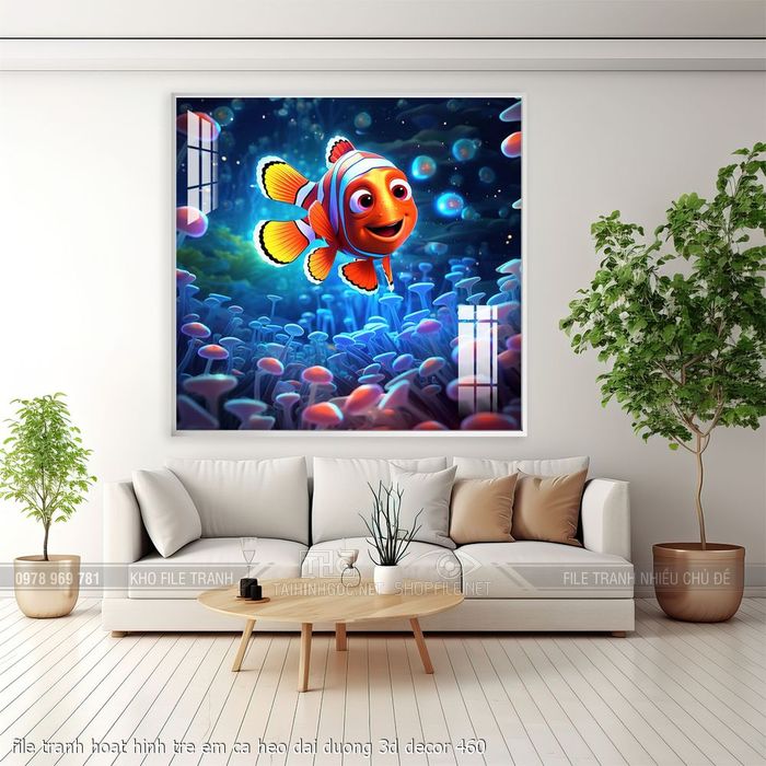 file tranh hoat hinh tre em ca heo dai duong 3d decor 460