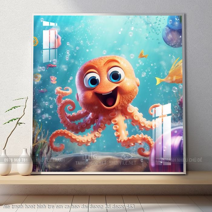 file tranh hoat hinh tre em ca heo dai duong 3d decor 463