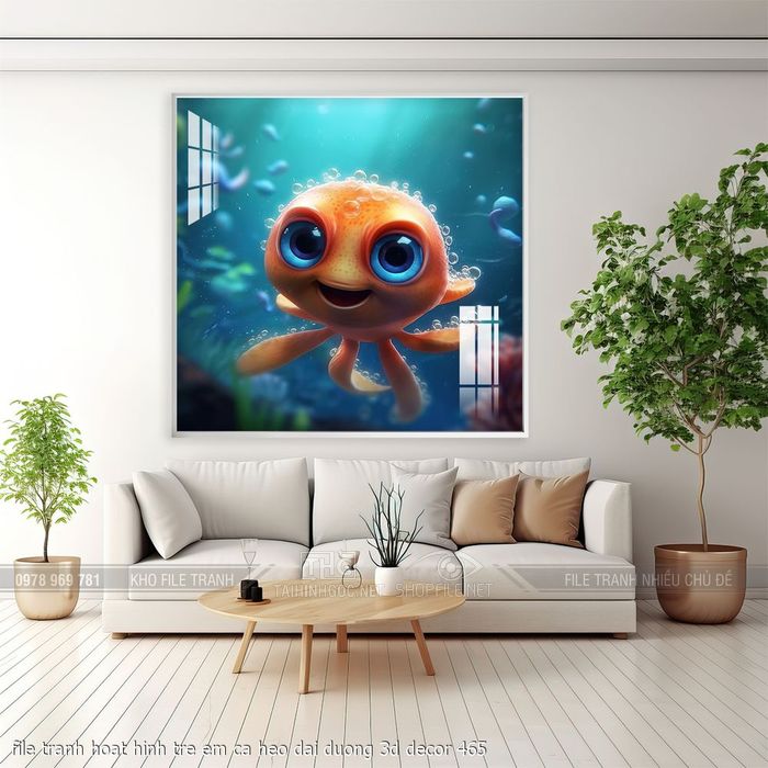 file tranh hoat hinh tre em ca heo dai duong 3d decor 465