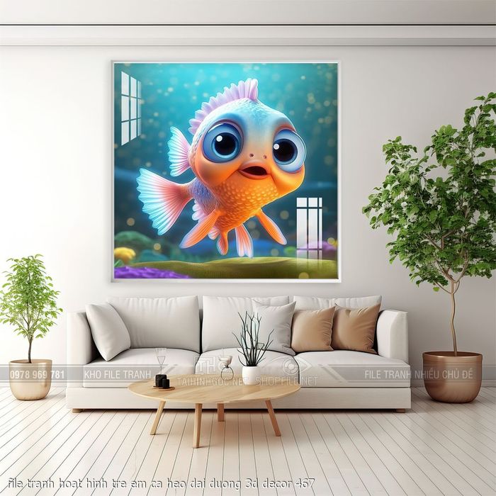 file tranh hoat hinh tre em ca heo dai duong 3d decor 467