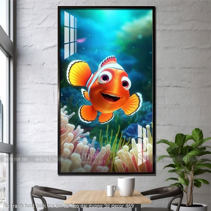 file tranh hoat hinh tre em ca heo dai duong 3d decor 469