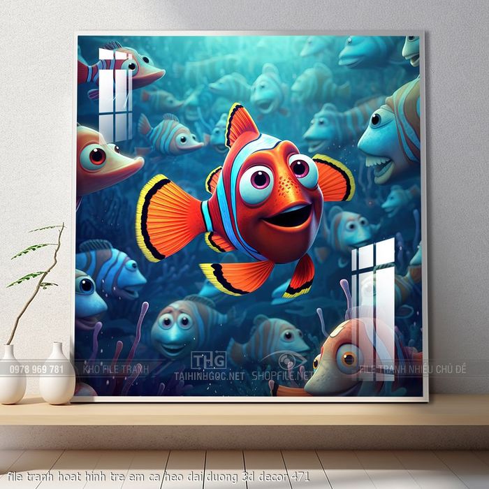 file tranh hoat hinh tre em ca heo dai duong 3d decor 471