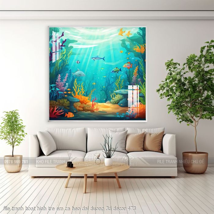 file tranh hoat hinh tre em ca heo dai duong 3d decor 473