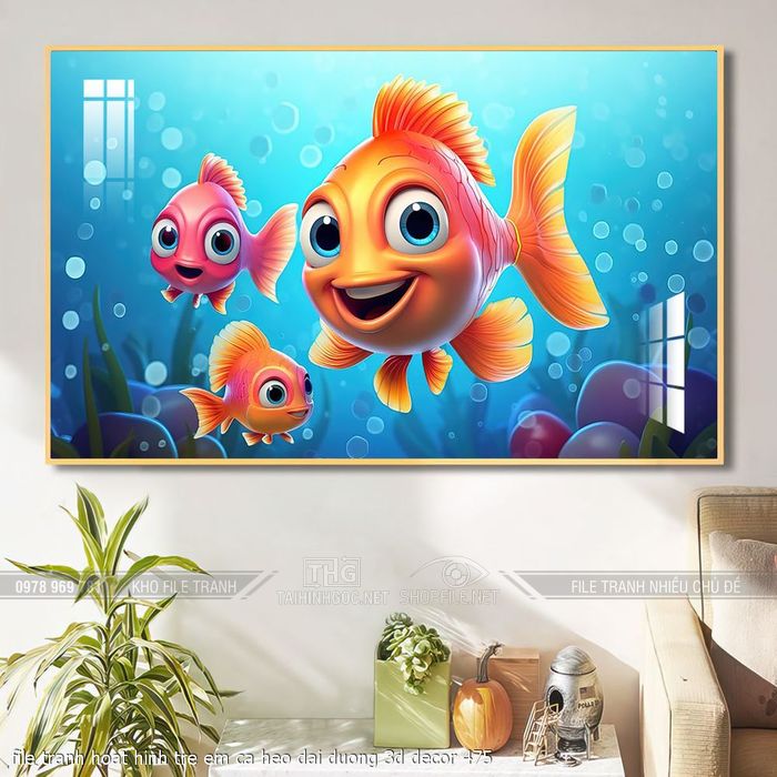 file tranh hoat hinh tre em ca heo dai duong 3d decor 475