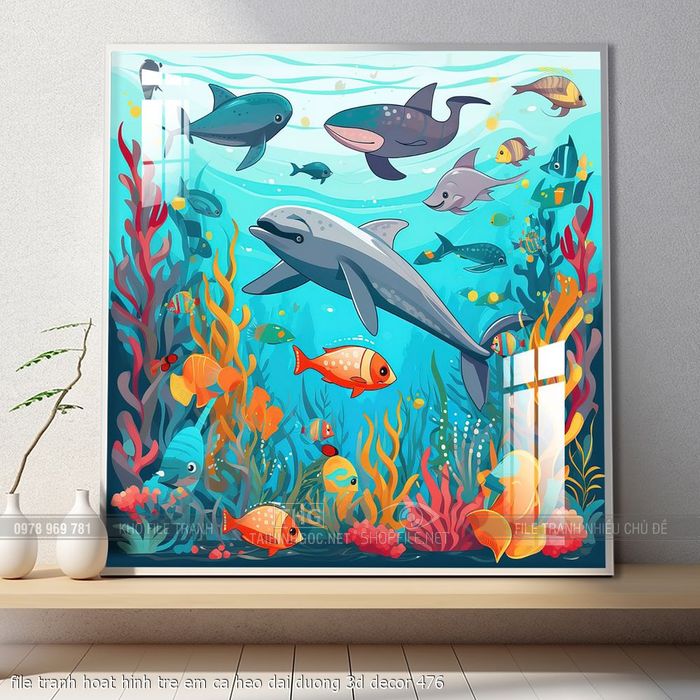 file tranh hoat hinh tre em ca heo dai duong 3d decor 476