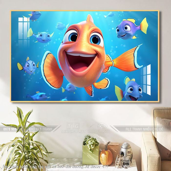 file tranh hoat hinh tre em ca heo dai duong 3d decor 477
