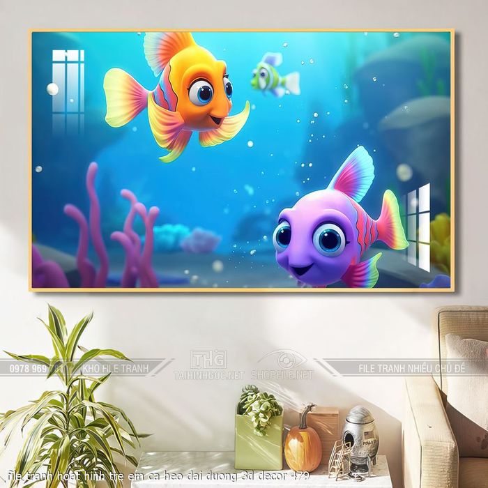 file tranh hoat hinh tre em ca heo dai duong 3d decor 479