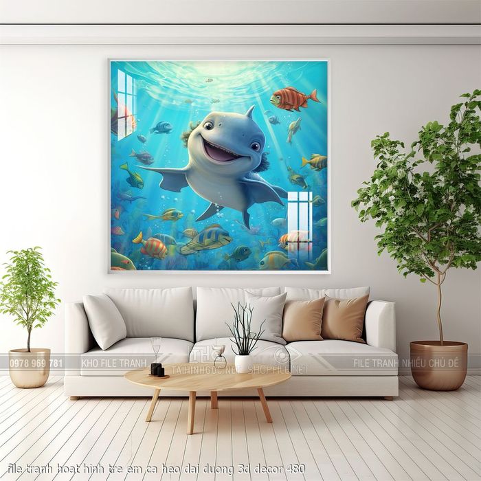 file tranh hoat hinh tre em ca heo dai duong 3d decor 480