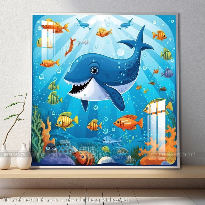 file tranh hoat hinh tre em ca heo dai duong 3d decor 481