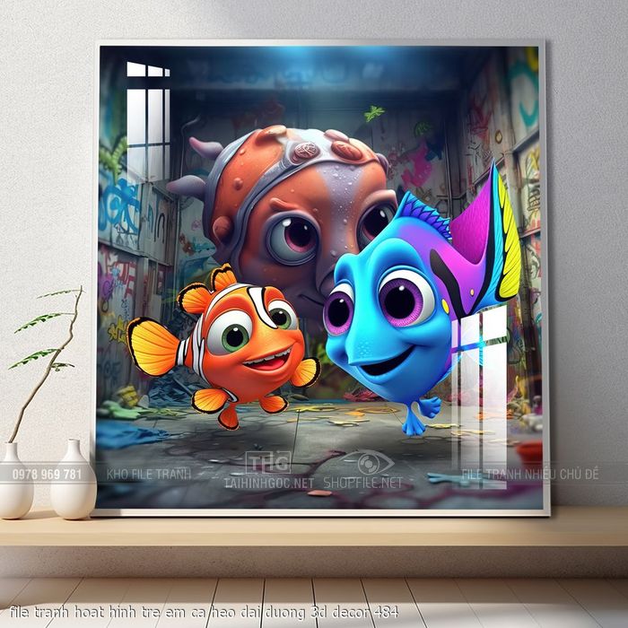 file tranh hoat hinh tre em ca heo dai duong 3d decor 484