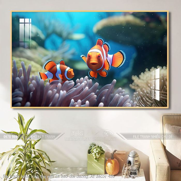file tranh hoat hinh tre em ca heo dai duong 3d decor 486