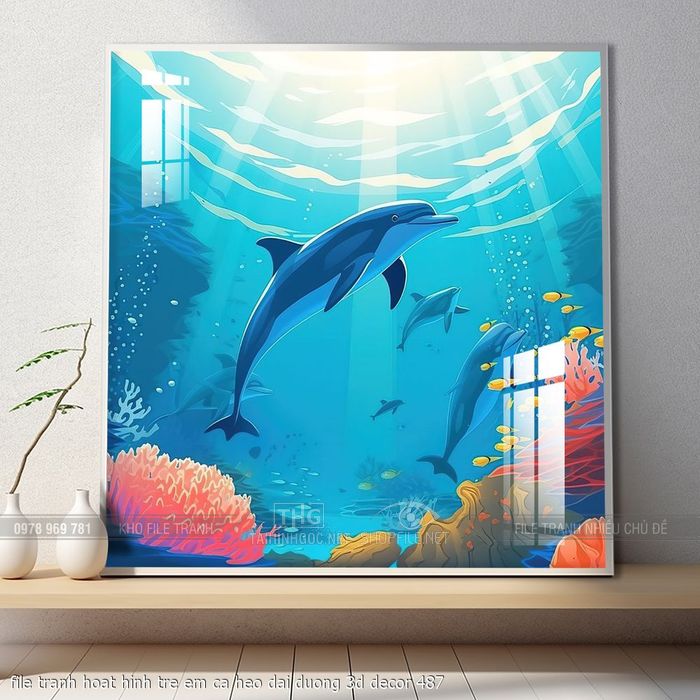 file tranh hoat hinh tre em ca heo dai duong 3d decor 487